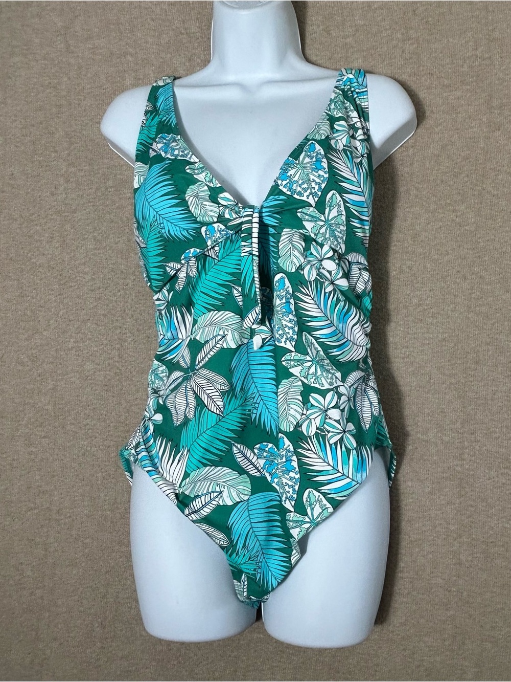 New Nicole Miller Swimsuit Womens XL One Piece Deep V Neck Floral Cruise Resort